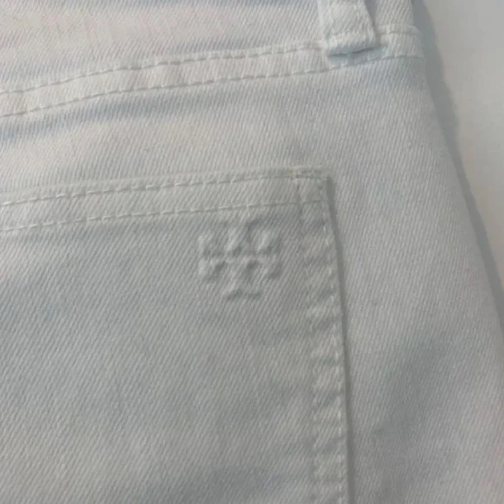 White Keira Tory Burch Eyelet Embroidered Cropped Denim Jeans [Size 27]